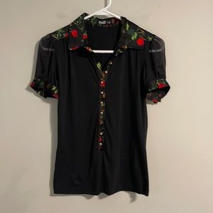 Dolce and Gabbana Floral Silk Sweater and Satin Short Sleeve Polo Sweater